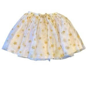 Popatu lined (light pink) taffata skirt. White, gold stars.  Size 6X/7.